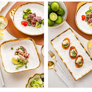 Bắc Âu Phong Cách Sang Trọng Chất Lượng Cao Gốm Bộ Đồ Ăn Các Món Ăn Và Tấm Bát Vàng Rim Sứ Đặt Bữa Ăn Tối Gốm Bộ Đồ Ăn - Product Image 5