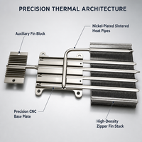 Module thermique personnalisé en cuivre avec caloduc et ailettes en aluminium nickelé pour le refroidissement des alimentations de serveurs 1U 2U et IPC