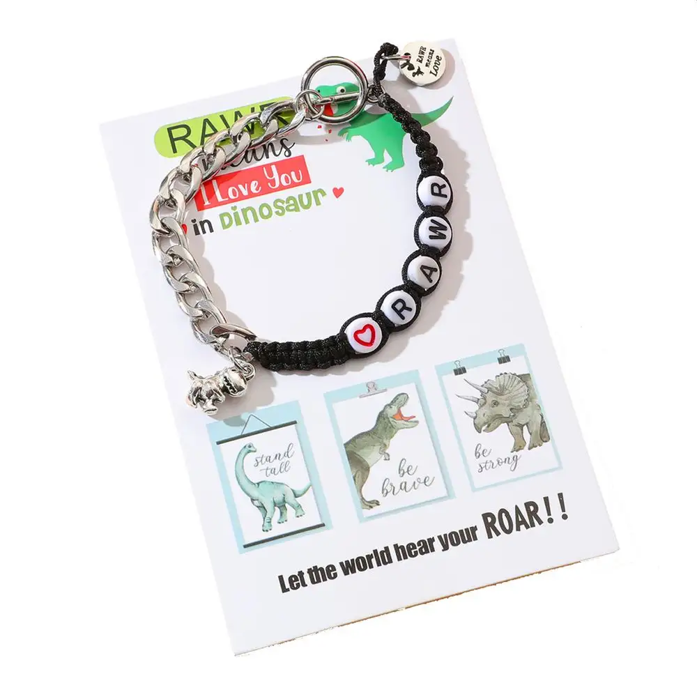 2024 Unisex Cute Dinosaur Stainless Steel Bracelet Rawr Means I Love You Braided Valentine's Day Gift for Girlfriend