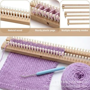 Kit de machine à tricoter les couvertures en bois, aiguille simple ou double, artisanat DIY pour débutants, thème nature, en bois massif - Product Image 2