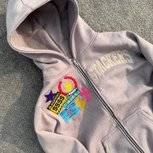Écusson de broderie personnalisé Impression DTG Hoodies 100% coton lourd surdimensionné Streetwear Épaule tombante Polaire sweats à capuche zippés - Product Image 2