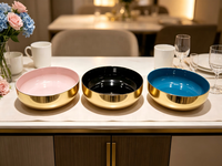 Plateau rond en fer avec bord doré bleu/rose/noir, finition thermolaquée, pour la décoration de la maison, organiseur de cosmétiques et de collations