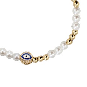 Evil Eye <b>Bracelet</b> Gold Beaded Pearl <b>Stretch</b> Unisex Jewelry Gift - Product Image 5