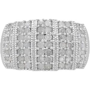 Natural White Diamond Multi Row Milgrain Band Ring Round Cut Pave Setting Cocktail Ring For Women 925 Sterling Silver - Product Image 1