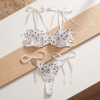 Siap Kirim Set Bra dan Celana Dalam Renda Bunga Bordir Daisy Seksi Model High-Rise Warna Putih Manis untuk Wanita XL OEM
