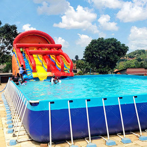 <span class=keywords><strong>Grande</strong></span> <span class=keywords><strong>piscine</strong></span> à cadre métallique rectangulaire, revêtement de bâche en PVC pour équipement de parc aquatique d'amusement - Product Image 1