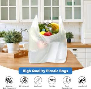 Bolsas de camiseta de HDPE de grado alimenticio blanco, impresión flexográfica, manijas de Color personalizadas, MOQ a granel, Uds. 50000, exposición de supermercados - Product Image 2
