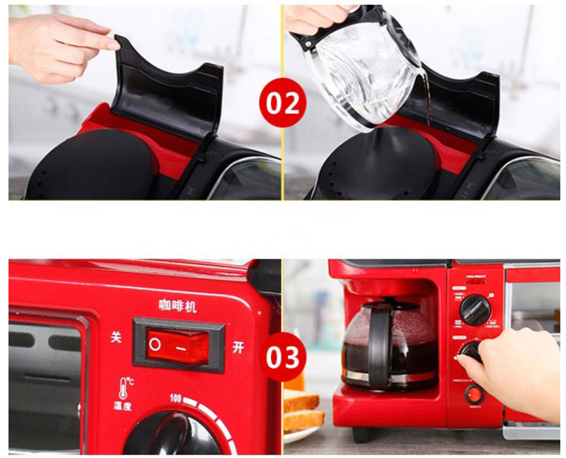 Kitchen Breakfast Oven 3 in 1 Electric Mini Oven for Baking Coffee Fried Eggs