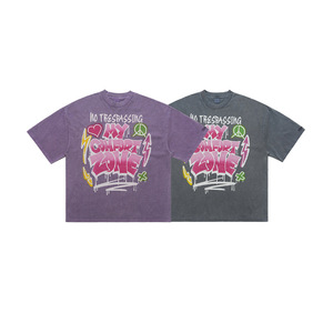 เสื้อยืดผู้ชายลายกราฟฟิตีขนาดใหญ่พิเศษ ผ้าฝ้าย 100% สไตล์สตรีทแวร์  โลโก้สั่งทำด้านหลัง เสื้อลำลองใส่สบายสำหรับฤดูร้อน - Product Image 4