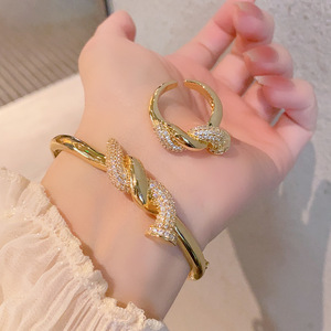 Twisted Nail Bangle Gold And Silver Two Tone Micro Inlay <b>Copper</b> Alloy Women's Jewelry Gift Hook Shape Fashion <b>Bracelet</b> - Product Image 3