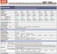 Fuente de Alimentación CA/CC Original MEAN WELL NSP-1000 de 1000W con PFC 2xMOPP, Grado Médico Industrial, 94% de Eficiencia, 305Vac, 5 Años de Garantía