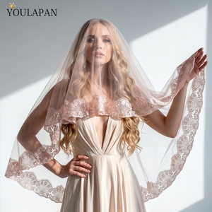 YouLaPan V337 Velo <span class=keywords><strong>de</strong></span> <span class=keywords><strong>novia</strong></span> rosa con ribete <span class=keywords><strong>de</strong></span> encaje, <span class=keywords><strong>de</strong></span> malla suave <span class=keywords><strong>de</strong></span> una sola capa, color rubor, ideal para la ceremonia nupcial <span class=keywords><strong>de</strong></span> la <span class=keywords><strong>novia</strong></span> - Product Image 1
