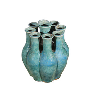 <span class=keywords><strong>Vaso</strong></span> in <span class=keywords><strong>Ceramica</strong></span> Artigianale Ecologico con Smalto Verde <span class=keywords><strong>Turchese</strong></span> Effetto Forno, Due Manici, Stile Wabi-sabi Art Déco, Cotto ad Alta Temperatura - Product Image 5