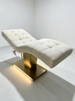 Lit de beauté électrique de luxe en polaire Teddy, base relevable à 2 moteurs, carré doré, inclinable, lit facial incurvé, éponge haute densité pour