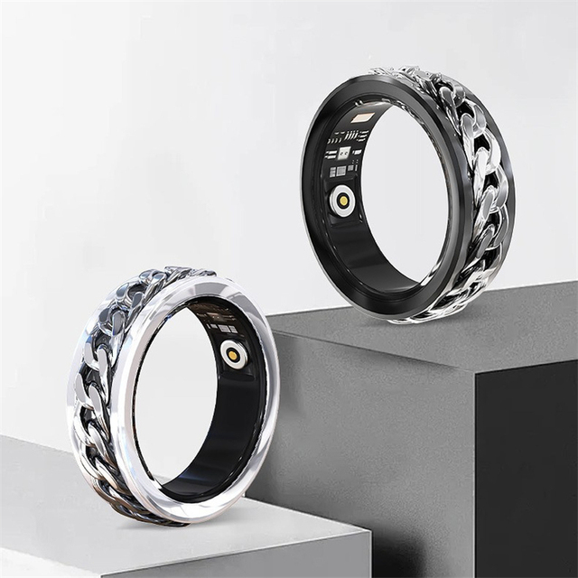 Smart Rings Health Stainless Steel IP68 Waterproof Sleep Tracker Blood Oxygen Heart Rate Monitoring Fashion Cool Rotating Chain