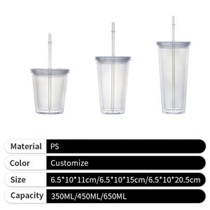 2027 Plastic <b>Straw</b> Cartoon Double-Walled Insulated Clear <b>Water</b> <b>Cup</b> for Summer - Product Image 5