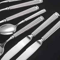 Ensemble de couverts en acier inoxydable 304 avec manche martelé, finition miroir argenté, couteau, fourchette, cuillère pour mariage, restaurant, vente en gros
