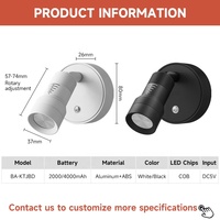 Spot LED mural magnétique rechargeable en aluminium ABS blanc et noir pour chambre et salle à manger, installation facile