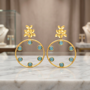 Pendientes de latón hechos a mano con gemas, chapados en rodio, estilo bohemio étnico - Product Image 2