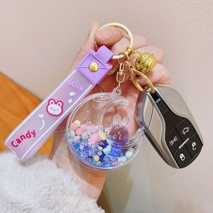 3D Acrylic Kawaii Cute Keyring <b>Key</b> Chain <b>Ring</b> Creative Filed Liquid Oil Quicksand Bottle Cute Strawberry Floating Keychain - Product Image 1