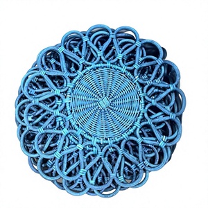 Rustic Rattan Coaster Table <b>Mat</b> - Beautiful Flower Design Rattan <b>Plate</b> For Hotel - Product Image 1