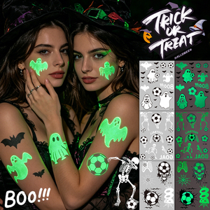 Autocollants de tatouage temporaire lumineux pour Halloween, motifs fantômes et chauves-<span class=keywords><strong>souris</strong></span> qui brillent dans le noir, faux tatouages pour enfants, fournitures de fête, art corporel imperméable - Product Image 3