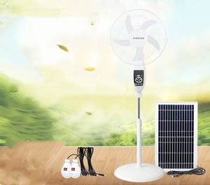 พัดลมตั้งพื้นแบบชาร์จไฟได้16นิ้ว4ใบมีดพร้อมไฟ9สปีดและชาร์จพลังงานแสงอาทิตย์2หลอดไฟสำหรับโรงแรมและห้องน้ำ - Product Image 5