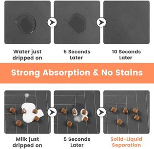 ストライプダークグレーペット給餌マット防水ゴムバッキングクイックドライ水ディスペンサー吸収性猫犬食品プレイスマット - Product Image 2