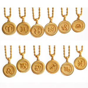 PVD 18K oro signos del zodiaco Collar para Mujeres Hombres 12 Constelaciones moneda Géminis horóscopo astrología colgante collares regalo de la <span class=keywords><strong>suerte</strong></span> - Product Image 1