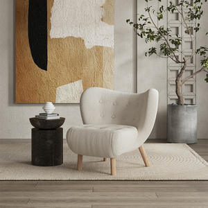 Shearling Nordic Style Single Sofa White Upholstered Foam Filling Oval Shape Living Room <b>Chair</b> With <b>Footstool</b> - Product Image 4