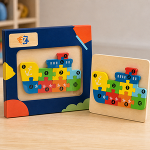 Puzzle en <span class=keywords><strong>bois</strong></span> chiffres de 1 à 10, puzzle bateau pour enfants, apprentissage précoce, entraînement au comptage, OEM personnalisé, vente en gros - Product Image 5