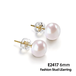 Boucles d'oreilles à la mode en alliage plaqué or, imitation perle de 6mm, bijoux pour femmes, E2417 - Product Image 1