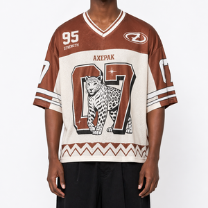 <span class=keywords><strong>T</strong></span>-<span class=keywords><strong>shirt</strong></span> de football en maille graphique surdimensionné pour homme, logo personnalisé, streetwear d'é<span class=keywords><strong>t</strong></span>é - Product Image 1