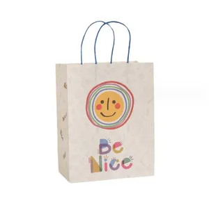 Mignon sac en papier Kraft personnalisé LOGO vent cuisson emballage sacs pliants plat main smiley sac en papier