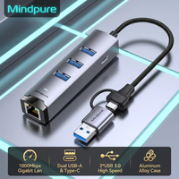 Hub USB 3.0 double type C Mindpure vers adaptateur Ethernet Gigabit RJ45, puce RTL8153, station d'accueil de données 5 Gbps pour ordinateur de bureau