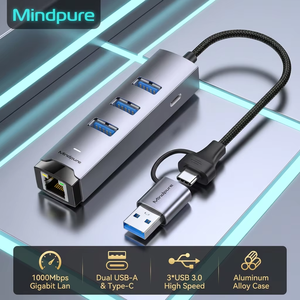 Hub USB 3.0 double type C Mindpure vers adaptateur Ethernet Gigabit RJ45, puce RTL8153, station d'accueil de données 5 Gbps pour ordinateur de bureau - Product Image 1