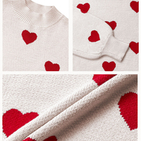 Expédition rapide Nouveauté 2026 Pull en maille pour femme, motif cœur mignon, manches longues, col rond, décontracté, grande taille, pour la Saint-Valentin