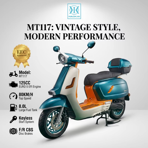 Scooter à essence rétro 125cc homologué EURO 5 CEE, moto 125CC 4 temps refroidie par air avec freins à disque CBS et démarrage sans clé - Product Image 1