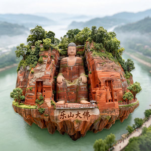 Aimant de réfrigérateur 3D en métal gaufré <span class=keywords><strong>Bouddha</strong></span> de Leshan, souvenir culturel et emblème touristique chinois, décoration magnétique - Product Image 1