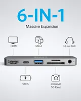 Anker Hub USB C pour iPadpro PowerExpand Direct Adaptateur 6-en-1 avec 60W Power Delivery 4K pour HDMI Audio USB 3.0 & SD MicroS