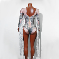 Glitzernder Silberner Strass-Fransen-Bodysuit für Schönheitswettbewerbe, Geburtstagsfeiern, Prominente, Sänger, Drag Queens, Divas, Bühnenkostüm, Leotard