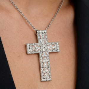 CUSTOM SILVER 10K/14K/18K GOLD PLATED LAB GROWN CVD DIAMOND CLASSIC ENGAGEMENT GIFT SWEATER <b>CHAIN</b> NECKLACE <b>CROSS</b> PENDANT - Product Image 4