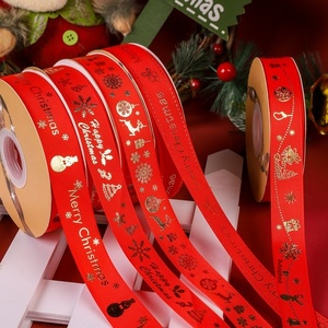 Nastro Natalizio Personalizzato in Poliestere 2,5cm con Stampa in Lamina d'Oro, Motivi di Buon Natale, Fiocchi di Neve e Renne - Product Image 3