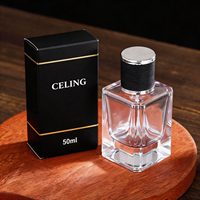 Nouvelle bouteille de parfum vide carrée de 50 ml, design populaire, flacon de parfum en verre avec vaporisateur, flacon de parfum noir de luxe avec emballage
