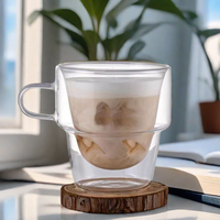 125 260ml Creative Double Couche Haute Borosilicate Verre Géométrique Tasse Ménage avec Poignée Bureau Isolé Thé Infuseur Tasse
