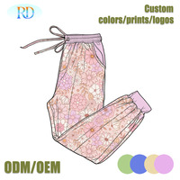 Pantalon de jogging OEM pour femme en bambou, imprimé personnalisé, avec revers contrastants et taille à cordon de serrage, pantalon décontracté pour la détente