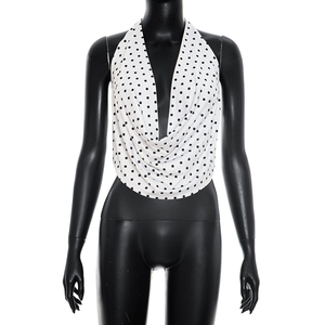 Viviblook D26TP190 Women Summer Vest New Polka Dot Print Sexy Sleeveless Halter Swinging Collar <b>Backless</b> Lace Up Tank <b>Top</b> - Product Image 3