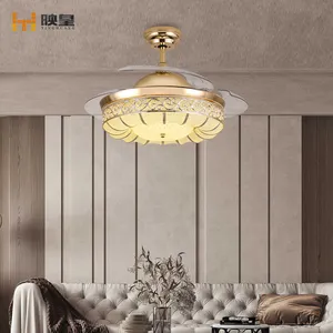 36/42/52 inches Remote 25/40/50w Crown Portable Retractable Modern Crystal Chandelier Ceiling Fan Light kit
