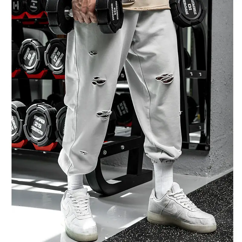 New Arrivals Hip Hop Fashion Pants Men Training Jogging Pants Hole Ripped Sports Casual Streetwear Cargo For Man