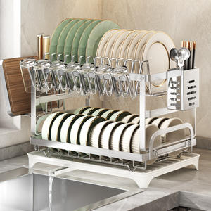 Égouttoir à vaisselle double couche Bai Heng, taille L, moderne, carré, avec plateau, séchage rapide, pour évier de cuisine - Product Image 1